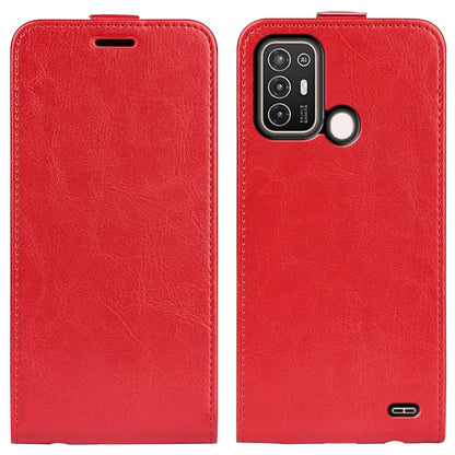 Vertical flip leather phone case for ZTE Blade A52, red front and back views.