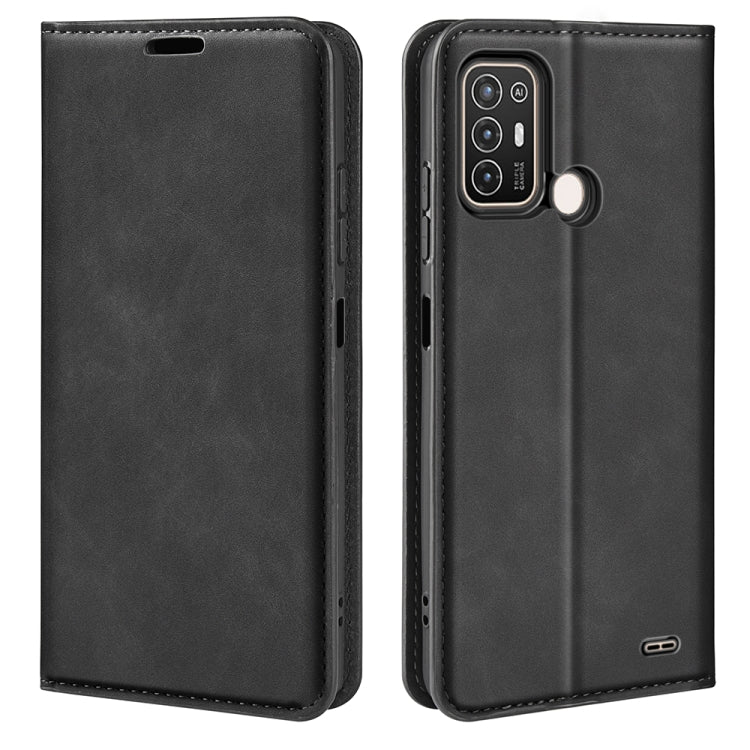Black magnetic leather wallet phone case with card slots and camera cutout