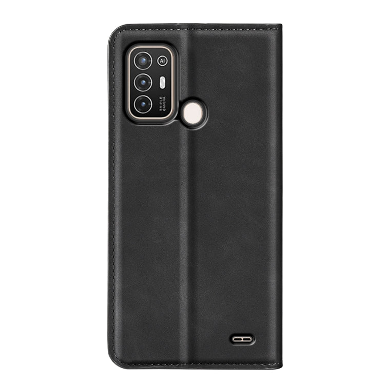 Black magnetic leather wallet phone case with camera opening and side port cutout