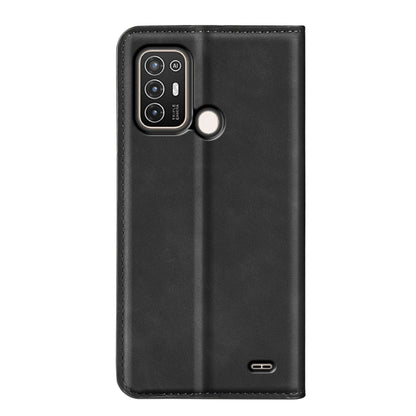 Black magnetic leather wallet phone case with camera opening and side port cutout