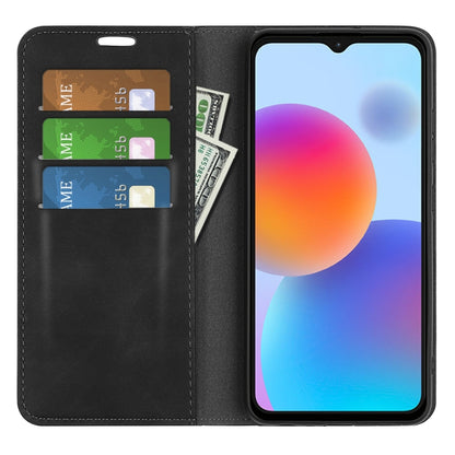 Black magnetic leather wallet phone case with card slots and open flip cover