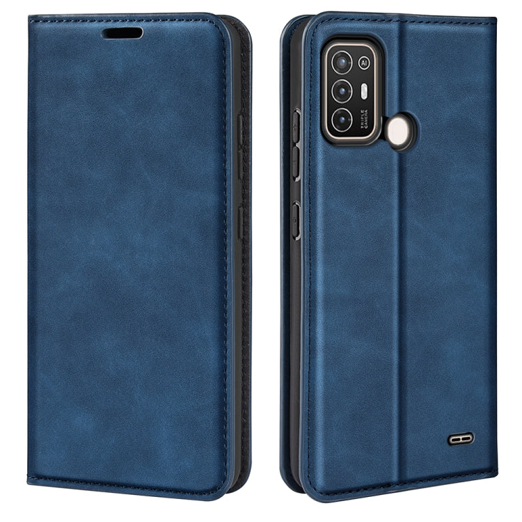 Dark blue magnetic leather wallet phone case with camera opening and side port cutout
