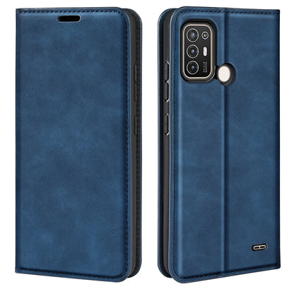 Dark blue magnetic leather wallet phone case with camera opening and side port cutout