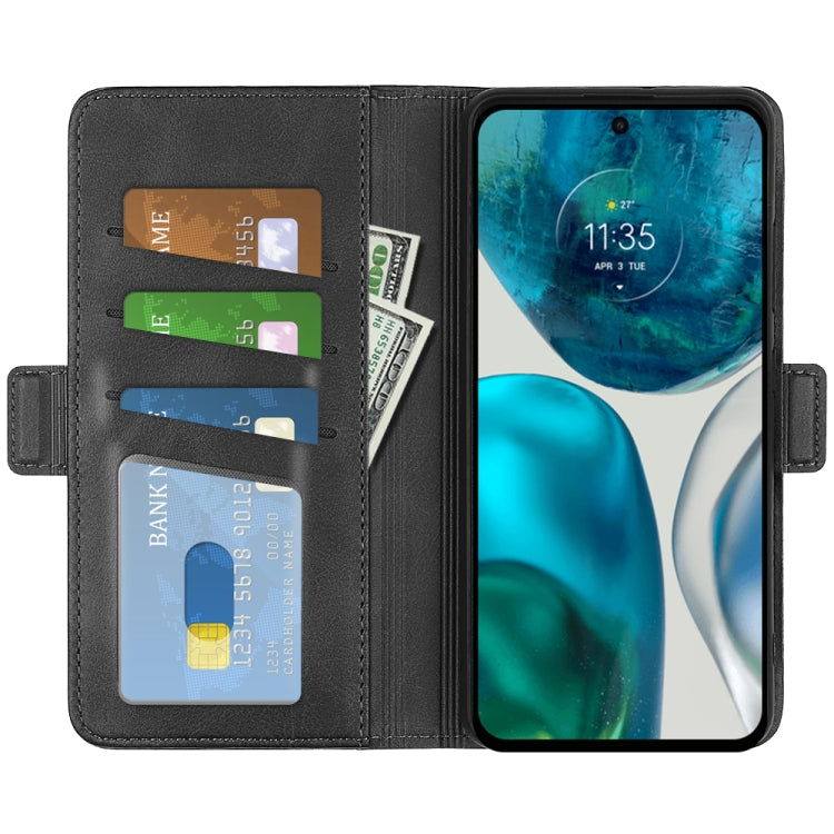 Black leather wallet phone case with card slots and magnetic buckle closure