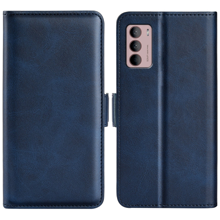 Dark blue leather dual-side magnetic buckle phone case with camera cutout