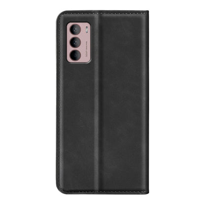 Black leather flip phone case with camera cutout, protective back cover, for Moto G42