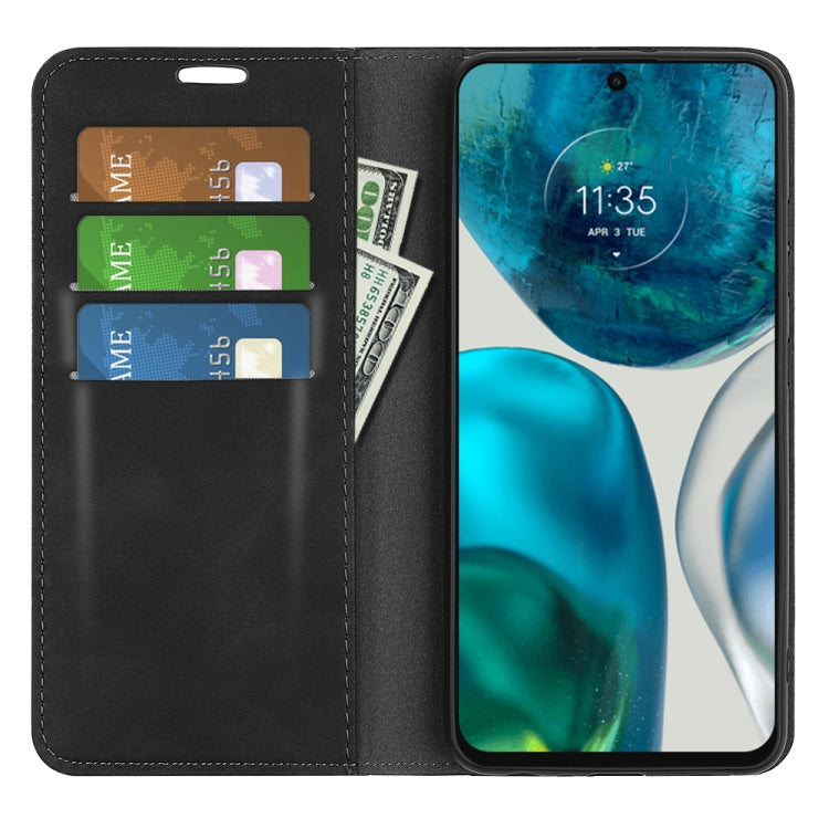 Black leather magnetic phone case with card slots and flip cover, for Moto G42