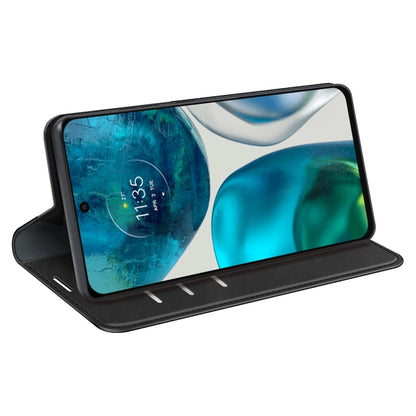 Black leather folio phone case with kickstand angle view, for Moto G42