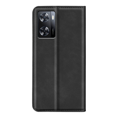 Black leather flip phone case with camera opening and raised lip