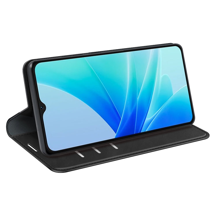 Black leather folio phone case with kickstand for landscape viewing