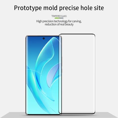 Tempered glass screen protector film with precise cutouts, shown on a phone display