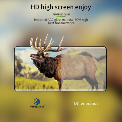 Tempered glass screen protector film placed over a phone display, clear HD coverage