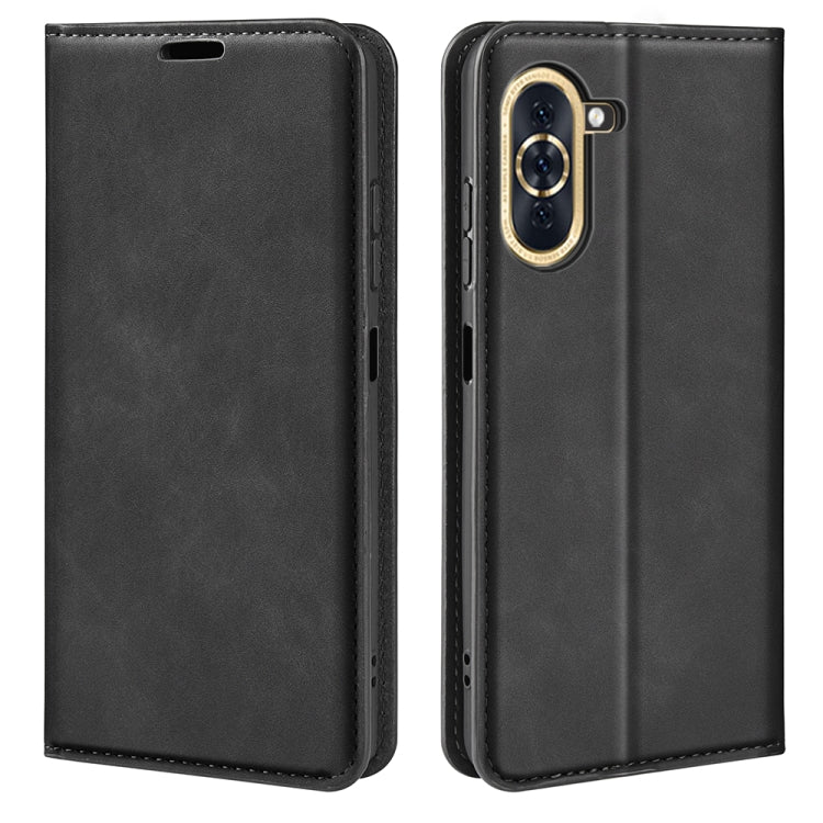 Magnetic suction leather phone case for Huawei Nova 10, black folio with cutouts