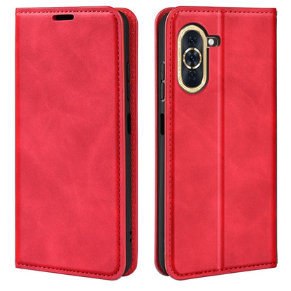 Magnetic suction leather phone case for Huawei Nova 10, red folio with camera cutout