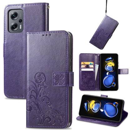 Four-leaf Clasp Embossed Buckle Flip Leather Phone Case, For Xiaomi Redmi Note 11T 5G, For Xiaomi 12 Lite