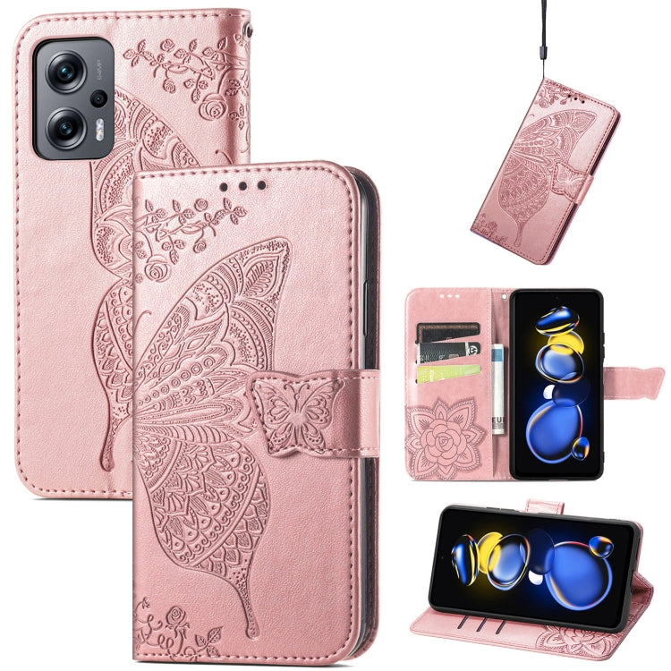 Light pink embossed leather flip phone case with butterfly flower pattern and card holder