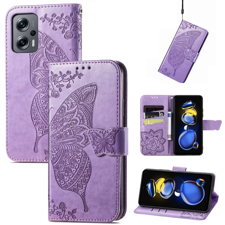 Purple embossed butterfly flip phone case with card slots and folio cover.