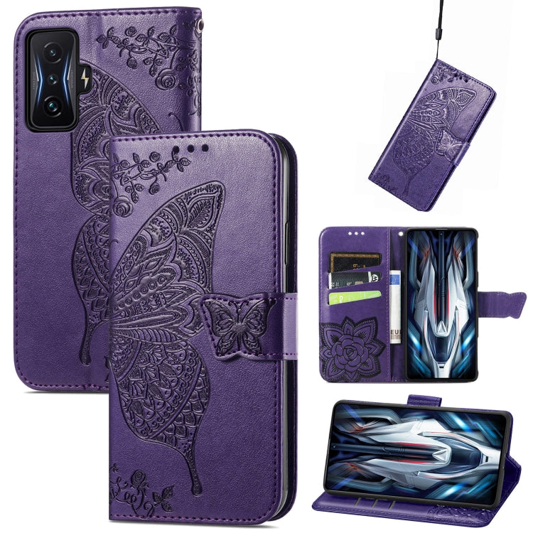 Purple embossed butterfly flip leather wallet phone case with card slots and cutout