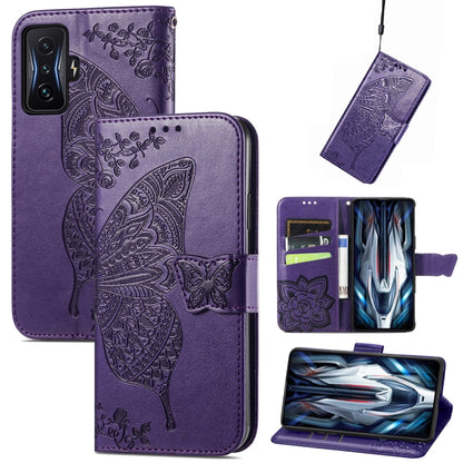 Purple embossed butterfly flip leather wallet phone case with card slots and cutout