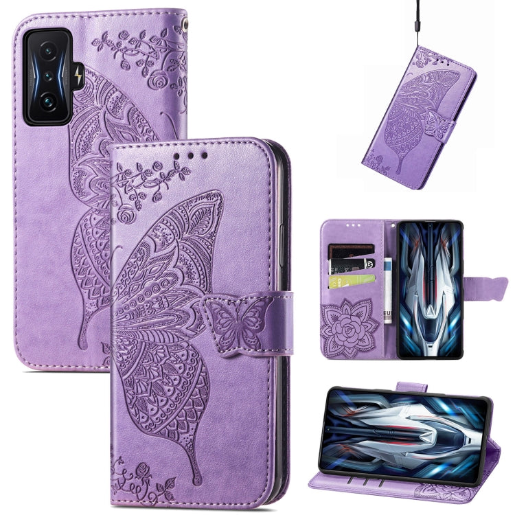 Light purple embossed butterfly flip leather wallet phone case with card slots and cutout