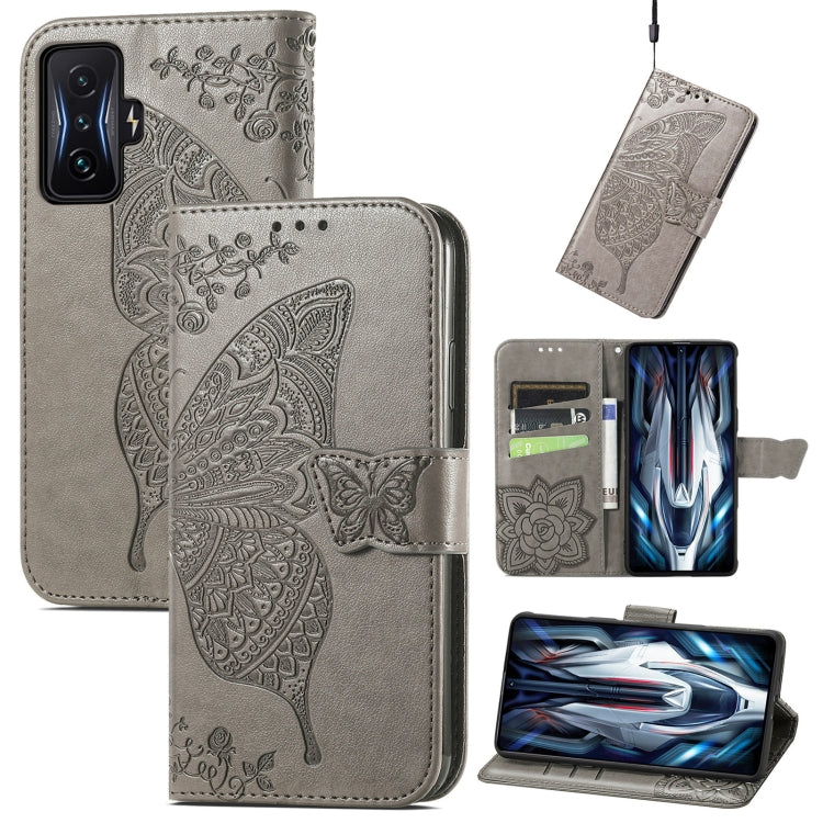 Gray embossed butterfly flip leather wallet phone case with card slots and cutout