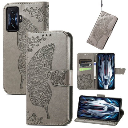 Gray embossed butterfly flip leather wallet phone case with card slots and cutout