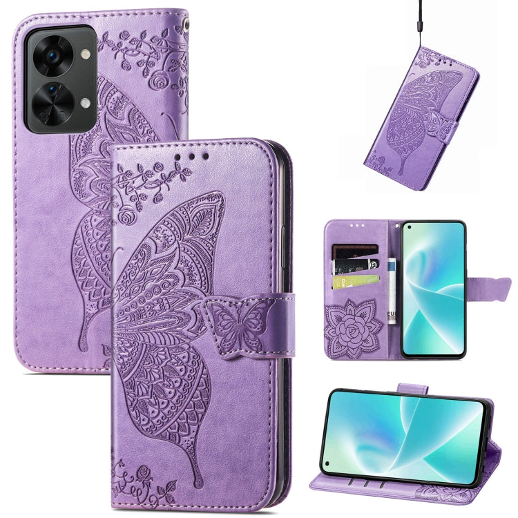Purple embossed butterfly flip leather phone case with folio cover and card pocket