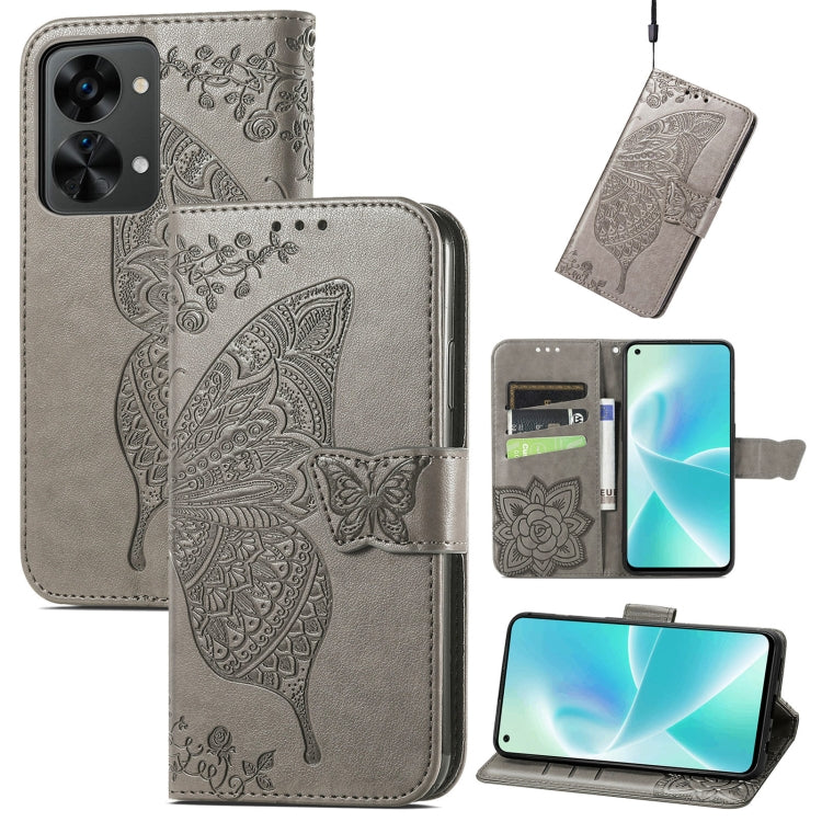 Gray embossed butterfly flip leather phone case with card holder and side cutouts