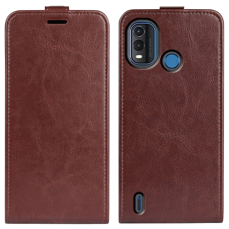 Nokia G11 Plus brown vertical flip leather phone case with camera cutouts