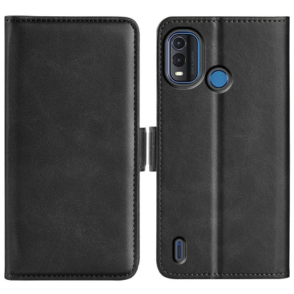 Black leather flip phone case with dual-side magnetic buckle for Nokia G11 Plus