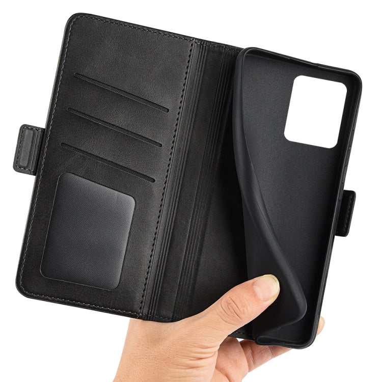 Black leather flip phone case interior with card slots and pocket, magnetic closure