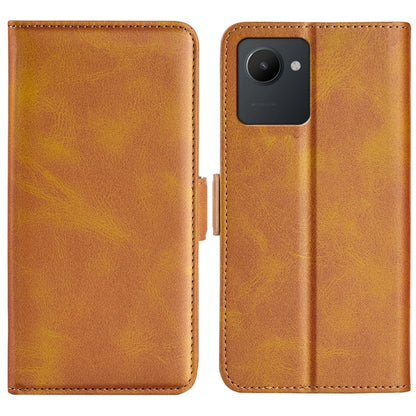 Brown flip leather phone case with magnetic buckle, dual-fold design and camera opening