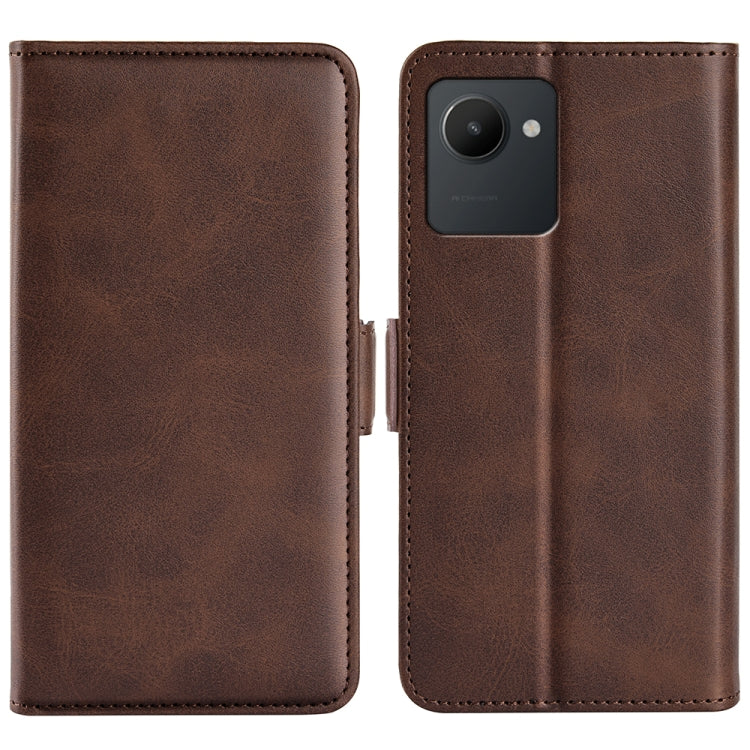 Dark brown flip leather phone case with magnetic buckle and rear camera cutout
