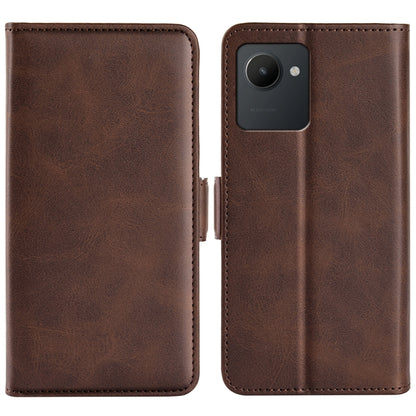 Dark brown flip leather phone case with magnetic buckle and rear camera cutout
