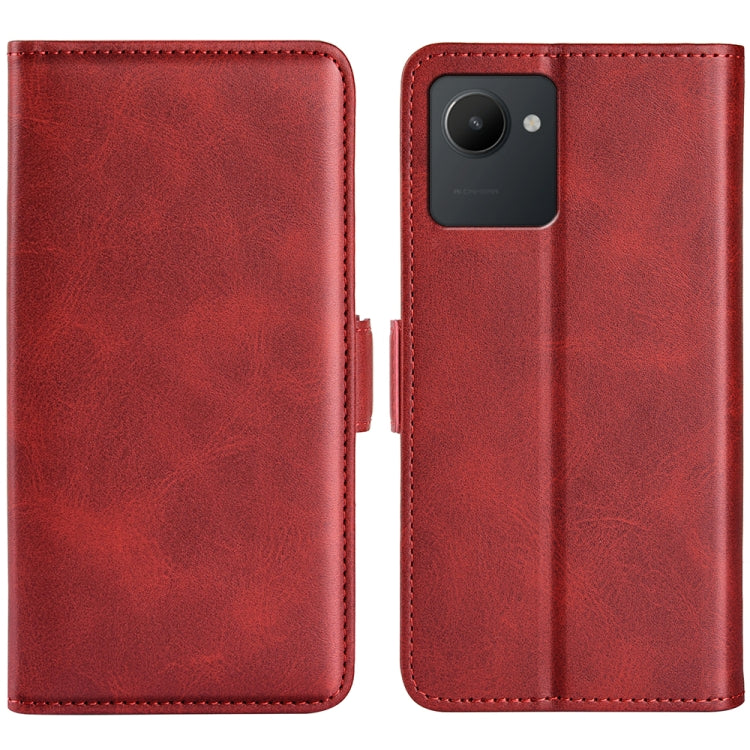 Red flip leather phone case with magnetic buckle and rear camera cutout
