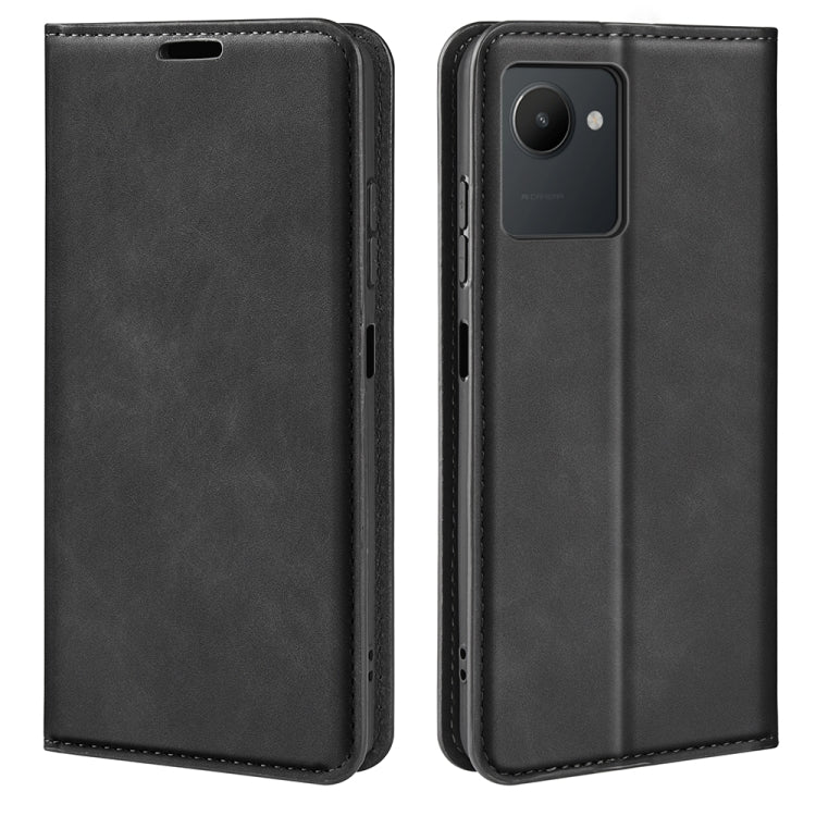 Black folio leather phone case with stitched edges and front cutouts.