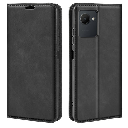 Black folio leather phone case with stitched edges and front cutouts.