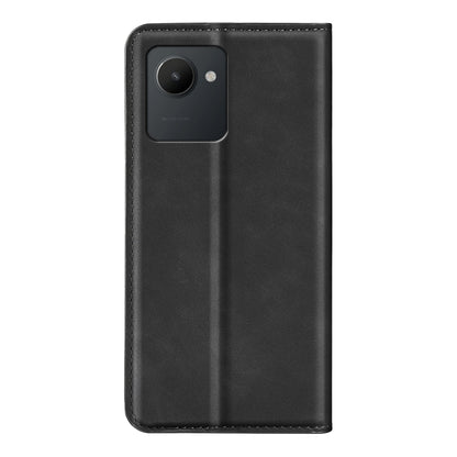 Black folio leather phone case with camera cutout and stitched border.