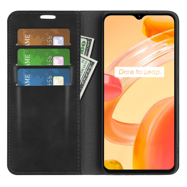 Black folio leather phone case with card slots and open cover.