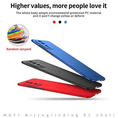 Set of frosted hard phone cases in blue, black, and red with camera cutouts