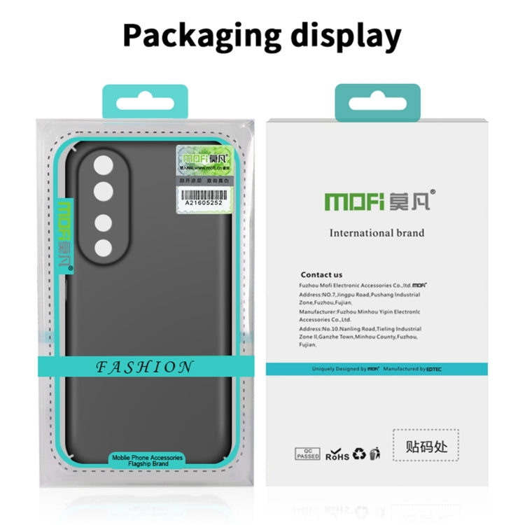 MOFI phone case packaging display with black case and brand info