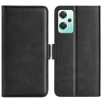 Black horizontal flip leather phone case with magnetic buckle and stitched edges
