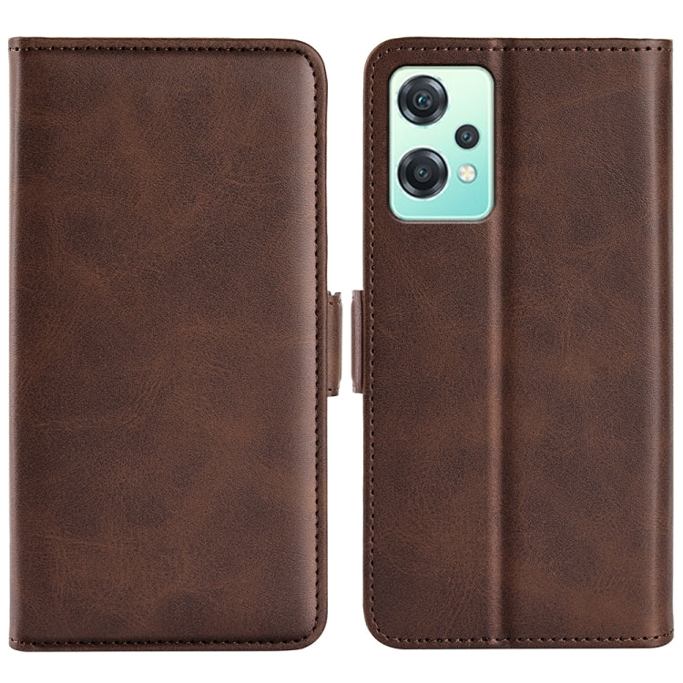 Dark brown leather horizontal flip phone case with magnetic buckle and camera cutout