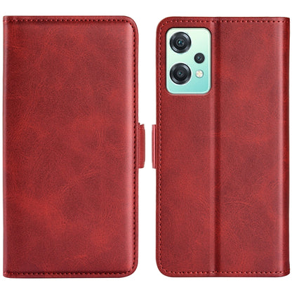 Red leather horizontal flip phone case with magnetic buckle and camera cutout