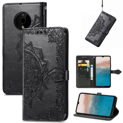 Black embossed leather mandala flip phone case with card slots and stand cover