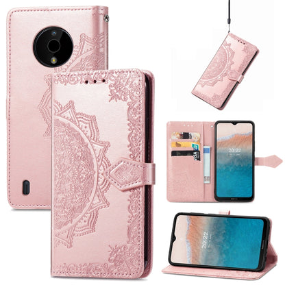 Rose embossed mandala leather folio phone case with magnetic strap and camera cutout
