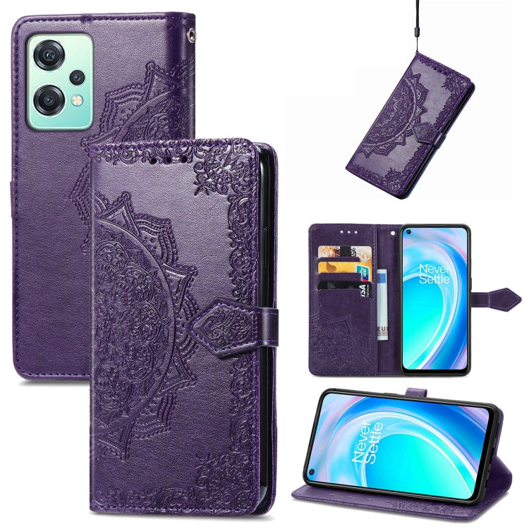 Dark purple embossed mandala leather folio phone case with magnetic strap and camera cutout