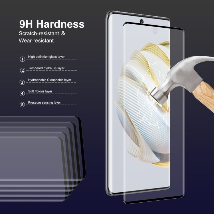 Tempered glass screen protector for Huawei Nova 10 applied on phone screen, clear 3D glass