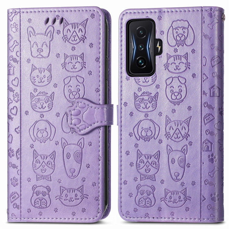 Cute Cat and Dog Embossed Leather Phone Case, For Xiaomi Redmi K50 Gaming, For Xiaomi 12 Lite