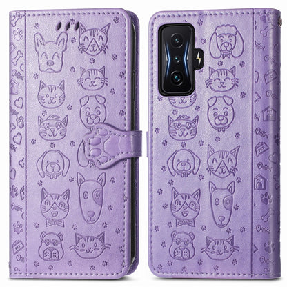 Cute Cat and Dog Embossed Leather Phone Case, For Xiaomi Redmi K50 Gaming, For Xiaomi 12 Lite
